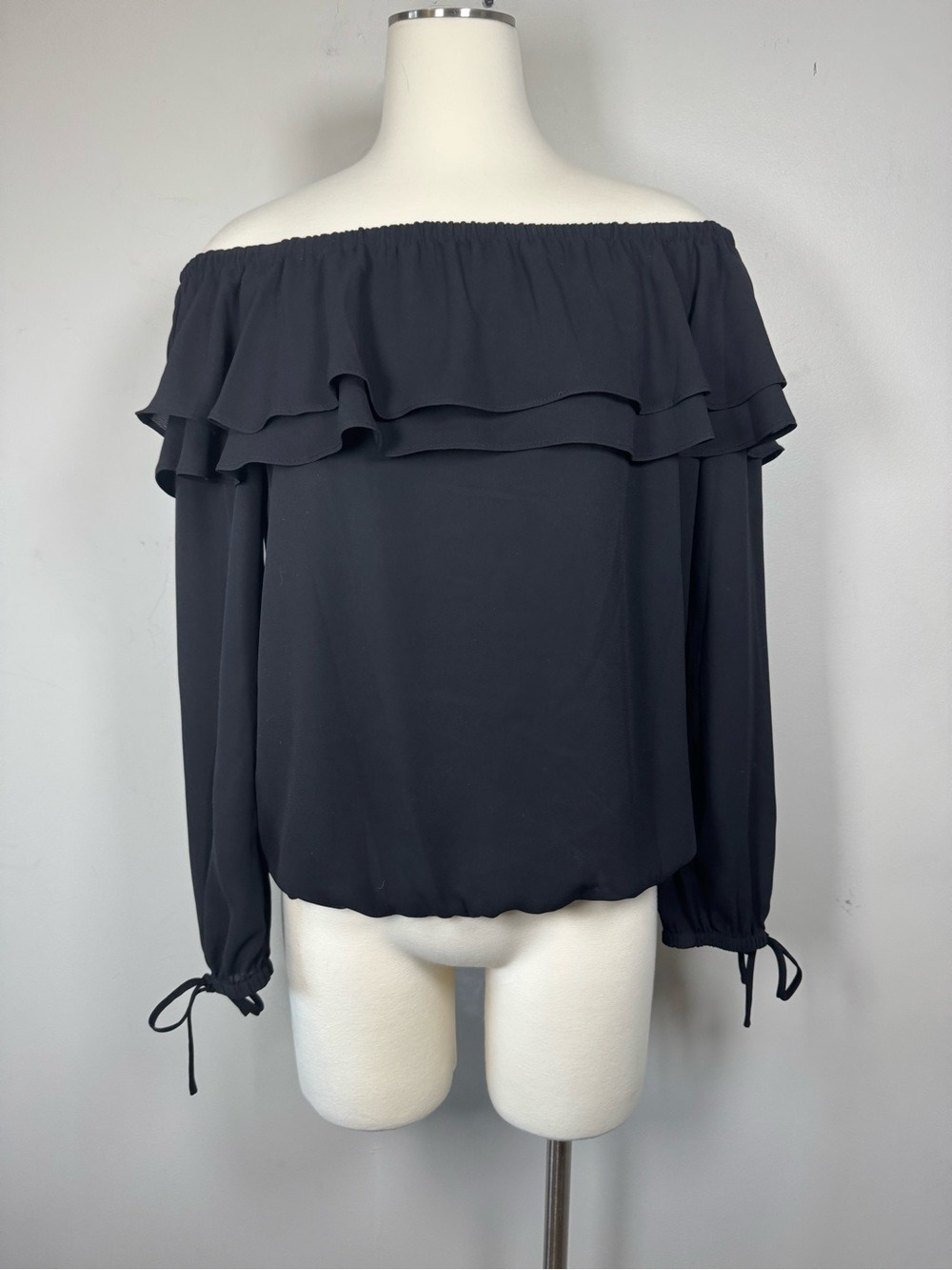 Michael Kors Black Off-Shoulder Ruffle Top Small